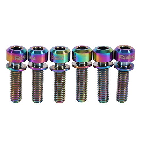 6 UNIDS Tornillo de Vástago de Bicicleta Aleación de Titanio Perno de Bicicleta Tornillos Cónicos Tornillo de Tapa Superior Tornillo con Arandelas Set para Bicicleta MTB(Rainbow)