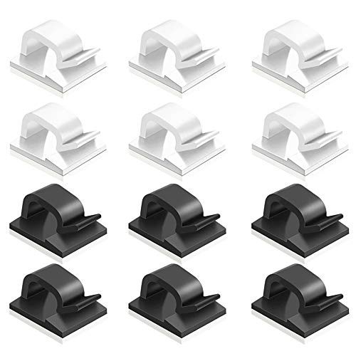 60 clips piezas Adhesivo cable, hilo FineGood cable clip plástico organizadores de cables de gestión de almacenamiento para Home Office - negro, blanco