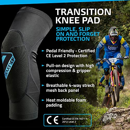 7 Protection Transition-17 Rodilleras Ciclismo Enduro MTB, Unisex Adulto, Negro, Talla-M