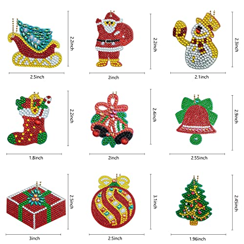 9 Piezas Llavero de navidad,Diamond painting kit completo,punto de cruz diamante,punto de cruz diamante,pintura diamante,pintura de diamantes 5d,Doble Cara Art Painting Keychain Kit Completo Punto