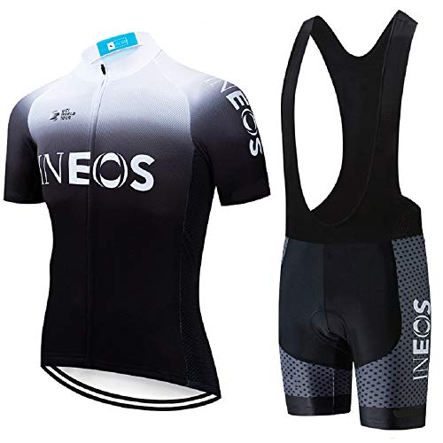 ADKE Hombre Camisetas de Ciclismo para Verano, Maillot Manga Corta de Bicicleta, y Culotte Ciclismo Transpirable, Secado Rápido (INEOS-BK, L)