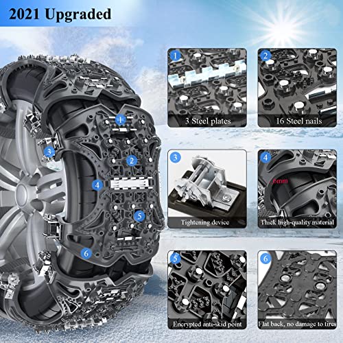 Aenamer Cadenas de Nieve, Universales Cadena Nieve Antideslizante 6 Piezas para Coche SUV Camión, 2021 Invierno Nuevas Portátil Cadenas de Nieve para Anchos de Neumático 165-285 mm