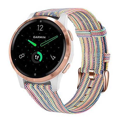 Ahayo Correa de reloj para Garmin Vivoactive 4S / Vivomove 3S / Venu 2S, 18 mm suave de nailon transpirable para mujer con palmadas de oro rosa para Fossil Gen 5E 42 mm, 18mm, Nylon,