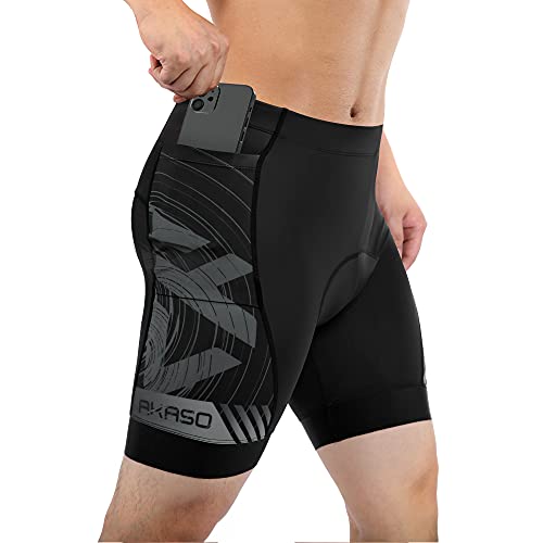 AKASO Pantalones Cortos de Ciclismo para Hombre Mallas Bicicleta Compresion Acolchada con Gel 3D Pantalones Cortos Antideslizantes y Transpirables