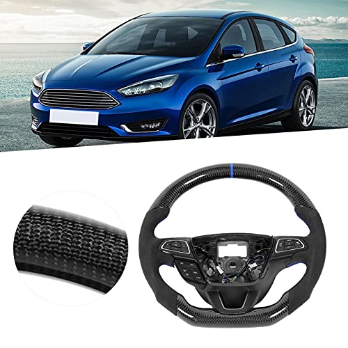 Akozon Gamuza de volante de fibra de carbono Volante de las crestas de los dedos con 12 O-clock Ring D-type racing diseñado Apto para Fo-rd Focus ST RS Mk3 2015-2018(azul)