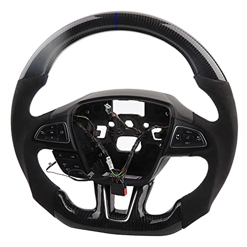 Akozon Gamuza de volante de fibra de carbono Volante de las crestas de los dedos con 12 O-clock Ring D-type racing diseñado Apto para Fo-rd Focus ST RS Mk3 2015-2018(azul)