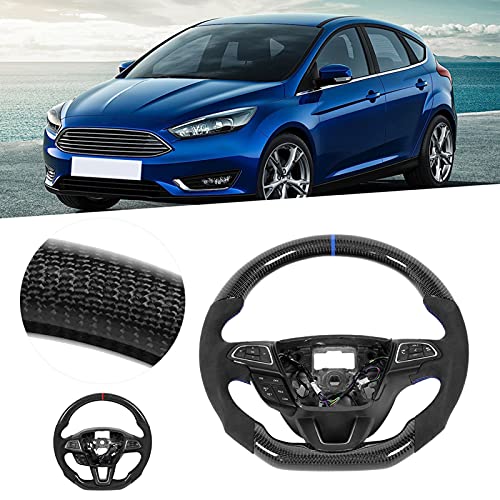 Akozon Gamuza de volante de fibra de carbono Volante de las crestas de los dedos con 12 O-clock Ring D-type racing diseñado Apto para Fo-rd Focus ST RS Mk3 2015-2018(azul)