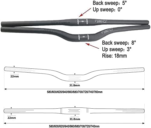 Alfa Pasca Manillar de Carbono MTB Manillares de Carbono MTB Micicleta montaña 31.8 * 720mm Negro Mate Manillares Bici