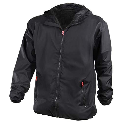 ALPIDEX Chaqueta de Lluvia para Hombre con Capucha, Transpirable, Ligero, Impermeable, Chaqueta de Entretiempo Cortavientos - Talla S M L XL, Tamaño:M, Color:Flash Black