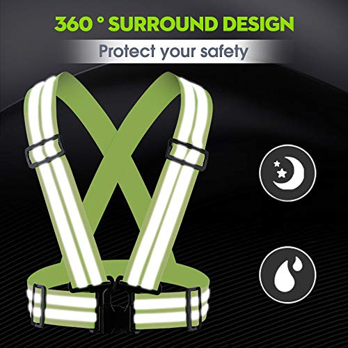 AMAYGA Seguridad Chaleco Reflectante Set + Dos Bandas,Ajustable High Visibility Elastic Reflector Chaleco para Correr,Senderismo, Ciclismo, Carreras,Motorista