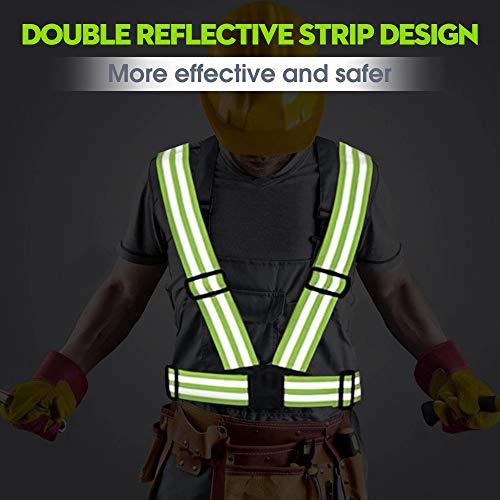 AMAYGA Seguridad Chaleco Reflectante Set + Dos Bandas,Ajustable High Visibility Elastic Reflector Chaleco para Correr,Senderismo, Ciclismo, Carreras,Motorista