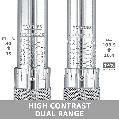 Amazon Basics - Llave de trinquete dinamométrica de 3/8 pulgadas , 20.4-108.5 Nm