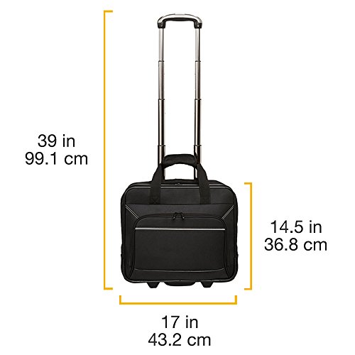 Amazon Basics - Maletín para portátil con ruedas de rápido movimiento y bolsillo delantero accesible, compatible con portátiles de hasta 16 pulgadas (40 cm)