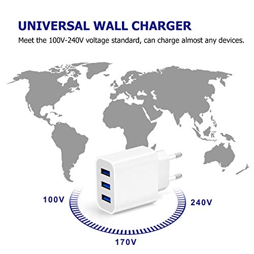 Amoner Cargador USB de Pared con 3 Puertos Cargador USB 3A Una Corriente Máxima de 2,4A Cargador Móvil para Todos Los Tipos de Celular 2 Packs (Blanco)