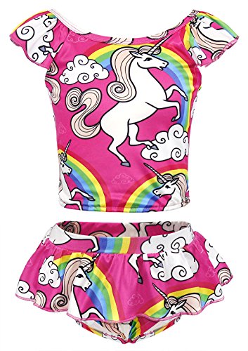 AmzBarley Traje de Baño Natacion Bañador Unicornio Dos Piezas Conjunto para Niña,Verano Vacaciones Hawaiian Playa Nadar Tankini Ropa Rosa Rojo 18 5-6 Años