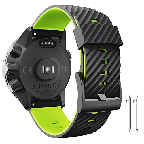 ANBEST 24mm Pulsera de Silicona Compatible con Suunto 9/Suunto 7/Suunto 9 Baro Correa, Brazalete Deportiva de Repuesto para Spartan Sport/Suunto D5, Negro/Verde