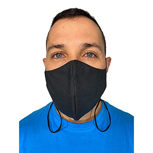 Anilev Mascarilla de tela negra reutilizable homologada lavable con colgante y reguladores 3 capas para hombre hechas en España (Pack de 3 empaquetadas individualmente)