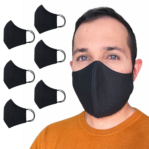 Anilev Mascarillas Reutilizables de Tela Lavables Pack de 6 negras Mascarillas Higienicas Homologadas con Certificado UNE 0065 | Mascarillas de Tela 3 Capas | Mascarillas tela negra