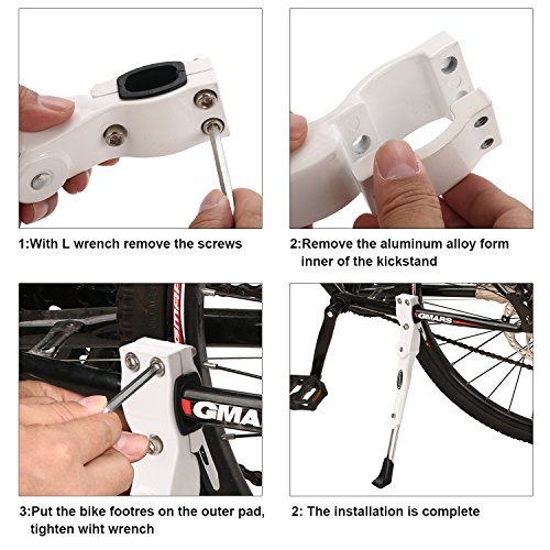 ANWONE Caballete Lateral Ajustable, Soporte de Bicicleta de aleación Ajustable MTB con pie de Goma Antideslizante, Soporte de pie de aleación Universal para Bicicleta 22"- 28"(Blanco)