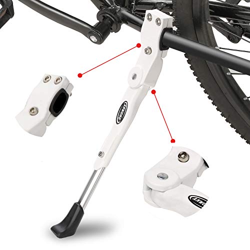 ANWONE Caballete Lateral Ajustable, Soporte de Bicicleta de aleación Ajustable MTB con pie de Goma Antideslizante, Soporte de pie de aleación Universal para Bicicleta 22"- 28"(Blanco)