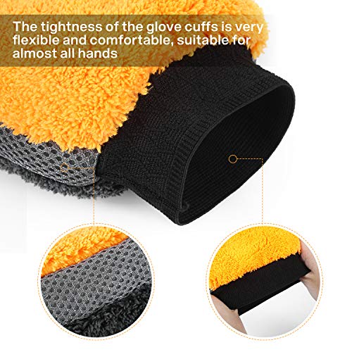 AojSup 3 Mitón para Lavado de Coches de Microfibra, Guante de Microfibra Absorbente para el Lavado de Coches , Sin pelusas, Sin arañazos, para la Limpieza y acondicionamiento del Coche