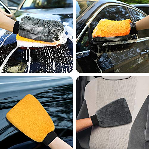 AojSup 3 Mitón para Lavado de Coches de Microfibra, Guante de Microfibra Absorbente para el Lavado de Coches , Sin pelusas, Sin arañazos, para la Limpieza y acondicionamiento del Coche