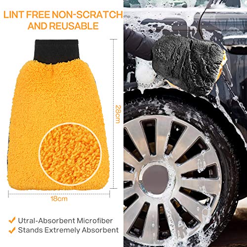 AojSup 3 Mitón para Lavado de Coches de Microfibra, Guante de Microfibra Absorbente para el Lavado de Coches , Sin pelusas, Sin arañazos, para la Limpieza y acondicionamiento del Coche