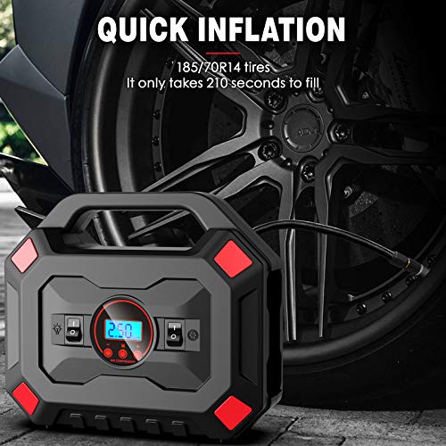 AOKBON Compresor Aire Coche 12V Inflador Portatil 120PSI 30 L/min Pantalla Doble de presión de neumáticos con Pantalla LED Adecuado para Automóvile Bicicletas Motocicletas Inflables y Pelotas