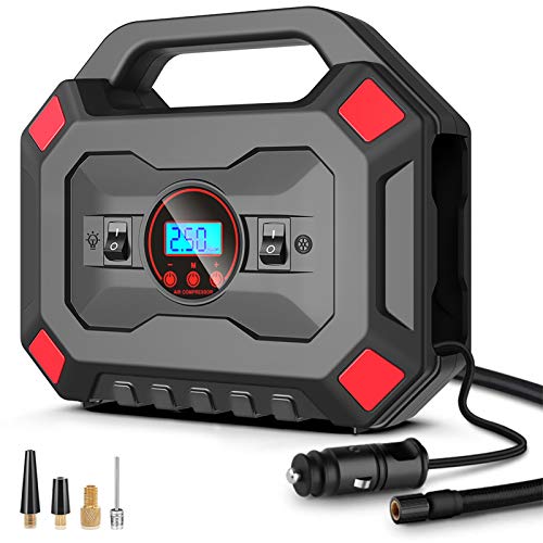 AOKBON Compresor Aire Coche 12V Inflador Portatil 120PSI 30 L/min Pantalla Doble de presión de neumáticos con Pantalla LED Adecuado para Automóvile Bicicletas Motocicletas Inflables y Pelotas