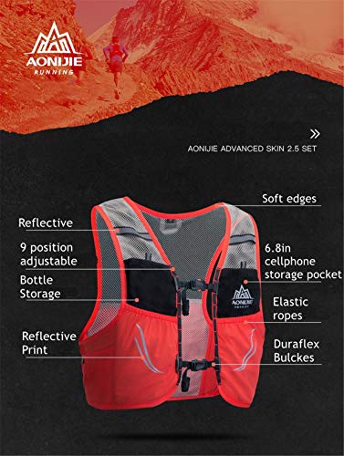 AONIJIE 2.5 L Unisex Ultra Running Chaleco de Piel Avanzada hidratación Pack para Trail Running Cycling Marathoner (Rojo -L/XL)