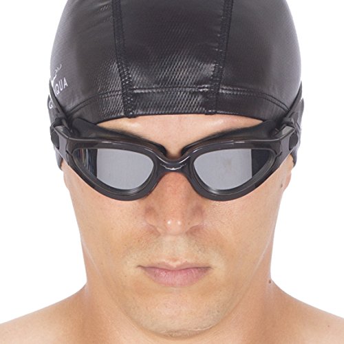 AqtivAqua Gafas de natación polarizadas PDX // Entrenamientos de natación - Mar Abierto // Línea para Interiores - Exteriores (Gafas Negras + Estuche Negro)