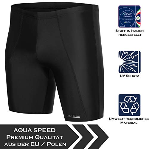 Aqua Speed Bañador Largo para Hombre | bañador Jammer hasta la Rodilla | Resistente al Cloro | protección UV | Negro | L