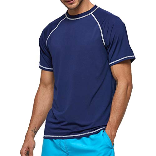 Arcweg Camiseta Hombres Mangas Cortas Rash Guard de Protección UPF 50＋Secado Rápido Deportes Acuáticos Surf Natación Verano Azul Oscuro M(EU)