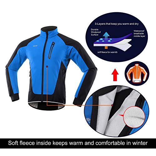 ARSUXEO Chaqueta Ciclismo Hombre Invierno Polar Térmico Softshell MTB Ropa de motorista 20B Azul XL