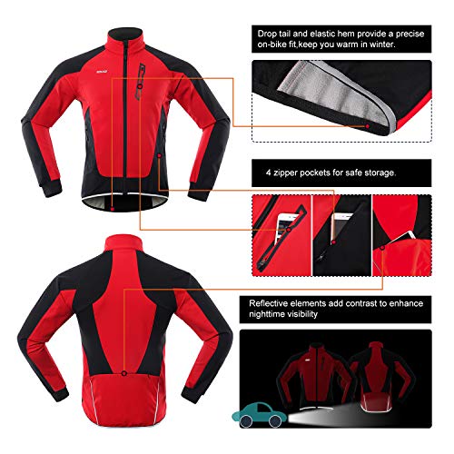 ARSUXEO Chaqueta Ciclismo Hombre Invierno Polar Térmico Softshell MTB Ropa de motorista 20B rojo M