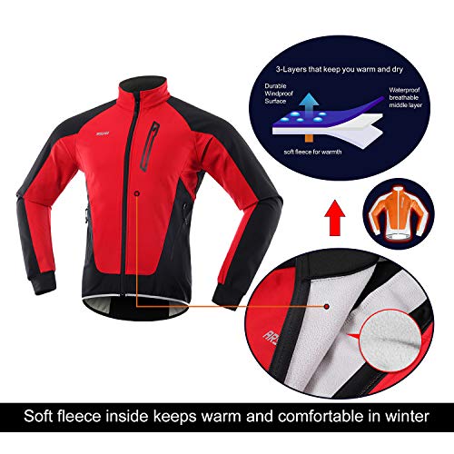 ARSUXEO Chaqueta Ciclismo Hombre Invierno Polar Térmico Softshell MTB Ropa de motorista 20B rojo M