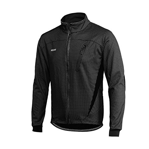 ARSUXEO Chaqueta de ciclismo Chaqueta térmica de invierno MTB para hombre Abrigo softshell para impermeable y resistente al viento 16H negro L