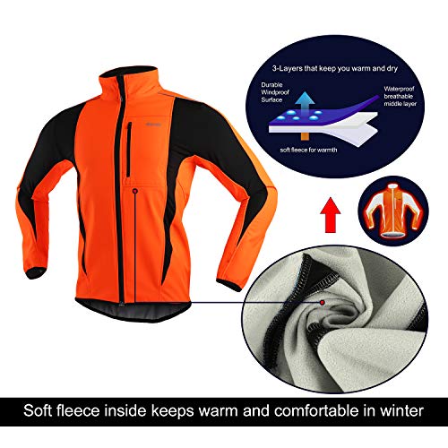 ARSUXEO de Ciclismo Chaqueta de Bicicleta Transpirable térmica de Invierno para Hombre 15K Naranja L