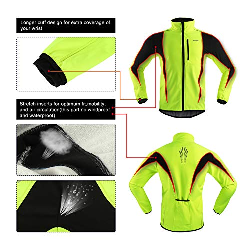 ARSUXEO de Ciclismo Chaqueta de Bicicleta Transpirable térmica de Invierno para Hombre 15K Verde M