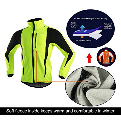 ARSUXEO de Ciclismo Chaqueta de Bicicleta Transpirable térmica de Invierno para Hombre 15K Verde S