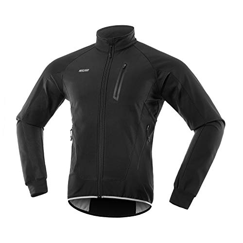 ARSUXEO Hombres Invierno Ciclismo Chaqueta Polar Softshell MTB Bike Outwear Impermeable 20B, Negro, Large