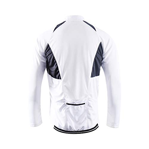 ARSUXEO Maillot de Ciclismo para Hombre Camisa Ciclista de Manga Larga con Media Cremallera 6031 Blanco L