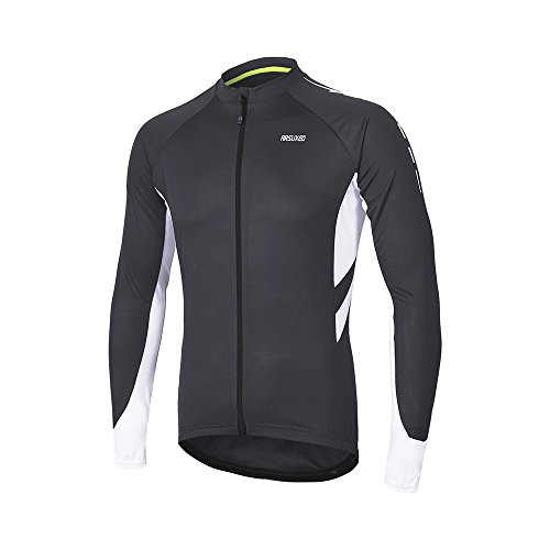 ARSUXEO Maillot de Ciclismo para Hombre Camisa de Manga Larga con Cremallera Completa y Bolsillos 6030 Gris Oscuro L