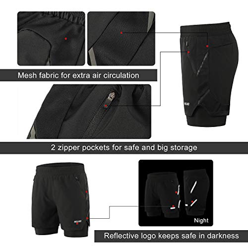 ARSUXEO Pantalones Cortos de Running para Hombre Deporte Pantalones Cortos para Correr B191 Negro L