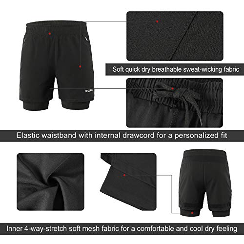 ARSUXEO Pantalones Cortos de Running para Hombre Deporte Pantalones Cortos para Correr B191 Negro L