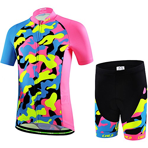 Ateid - Maillot de ciclismo para niños, manga corta, con pantalón, color Tarnung Rosa, tamaño 146