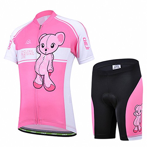 Ateid Maillot de Ciclismo y Pantalones Cortos para Niños Rosa 2XL 9-11 Años