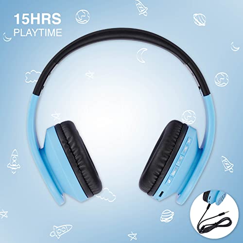 Auriculares Bluetooth para niños, PowerLocus Auriculares Inalámbricos Bluetooth de Diadema, Cascos Bluetooth con Micrófono para niñas y niños con 85DB Volumen Limitado, Auriculares Plegable, Ajustable