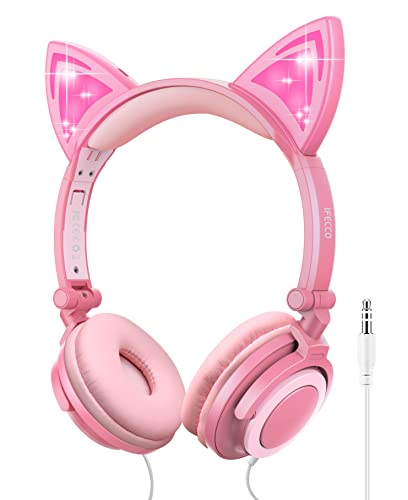 Auriculares niña,Cascos niña,Auriculares Orejas de Gato,Cascos niña,Auriculares Infantiles niña,Auriculares,audifonos de Gato,Auriculares Infantil,Auriculares Rosa (Durazno)