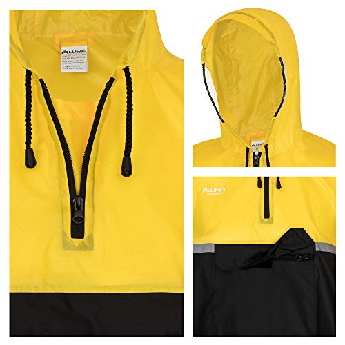 AWHA Poncho de Lluvia Bicicleta - Poncho amarillo Impermeable con Capucha con Lados Transparentes / Banda Reflectante / Chubasquero Hombre y Mujer / Poncho Patinete Scooter